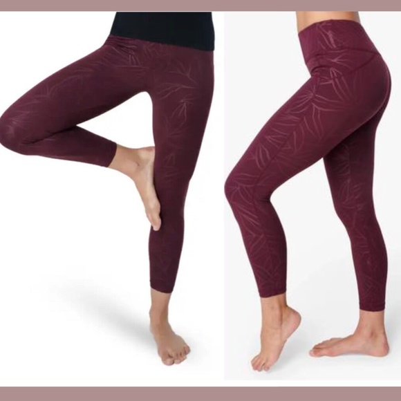 NWT Sweaty Betty [ Large ] Floral All Day Embossed Leggings in Plum Red - Picture 4 of 12